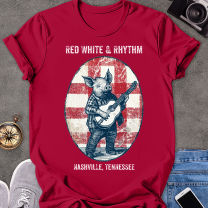 Red White & Rhythm - Nashville, Tennessee | Unisex Softstyle T-Shirt | Fun and Casual Music Lover Tee