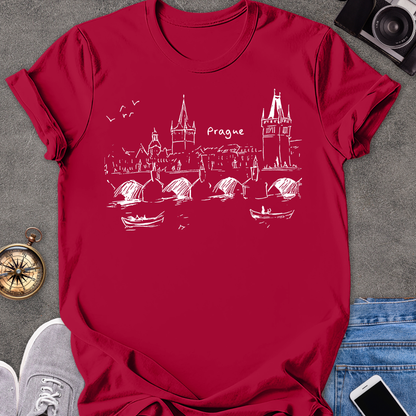Prague - Charles Bridge Sketch | Unisex Softstyle T-Shirt | Travel Tee