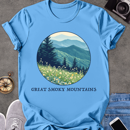 Great Smoky Mountains | Unisex Softstyle T-Shirt | Mountains and Wildflowers Tee
