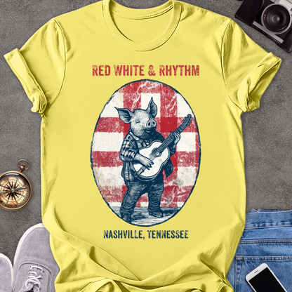 Red White & Rhythm - Nashville, Tennessee | Unisex Softstyle T-Shirt | Fun and Casual Music Lover Tee