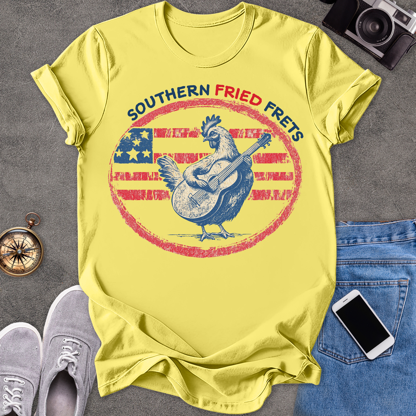 Southern Fried Frets | Unisex Softstyle T-Shirt | Fun and Casual Music Lover Tee