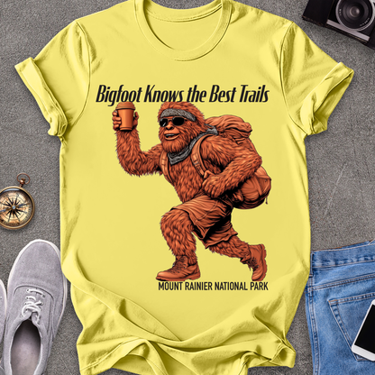Bigfoot Knows The Best Trails - Mount Rainer National Park, Washington State TX T-Shirt