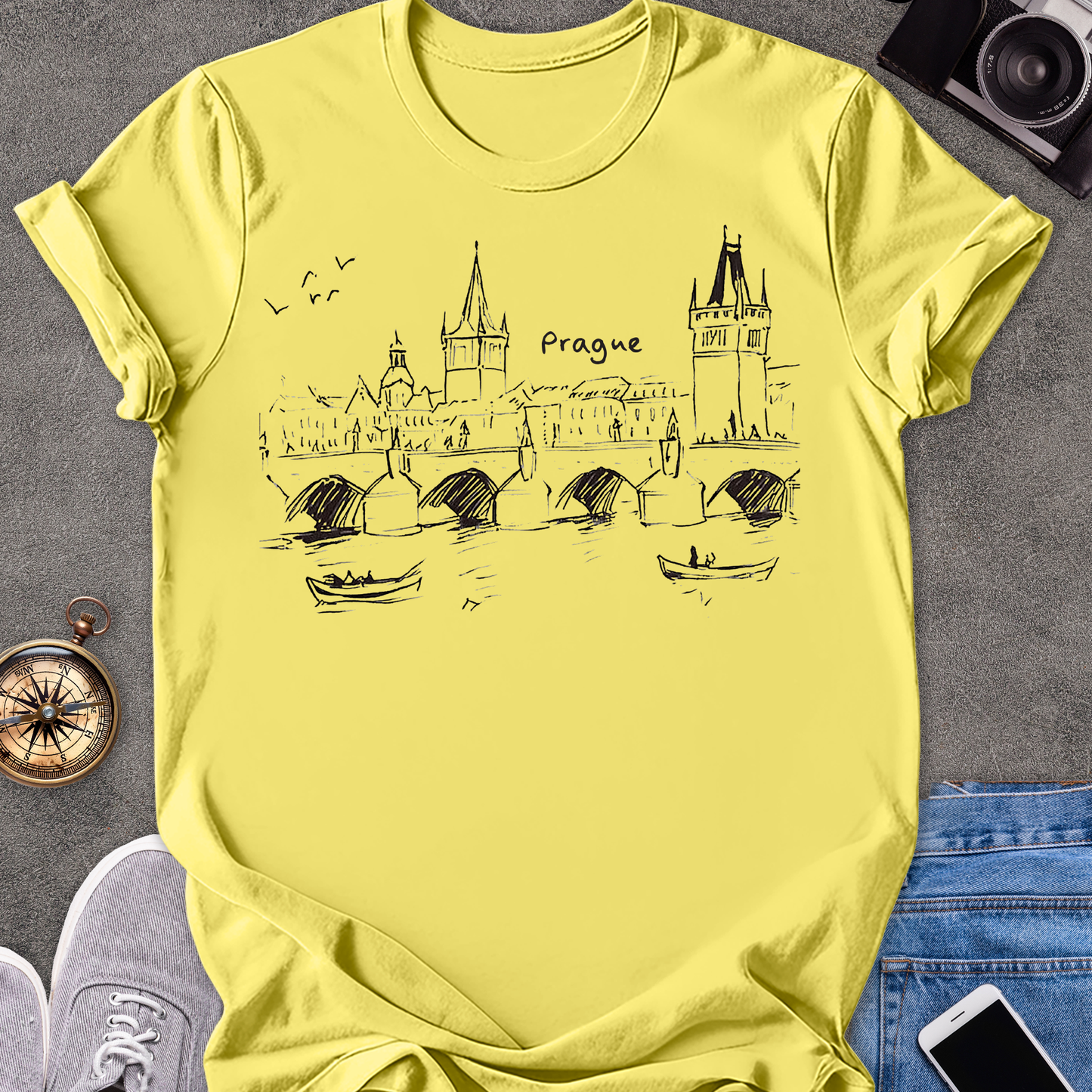 Prague - Charles Bridge Sketch | Unisex Softstyle T-Shirt | Travel Tee