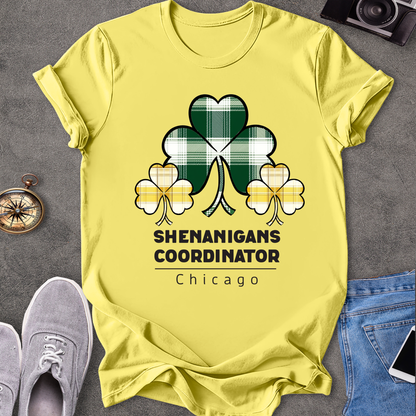 Chicago Shenanigans Coordinator T-Shirt - with yellow and green shamrocks