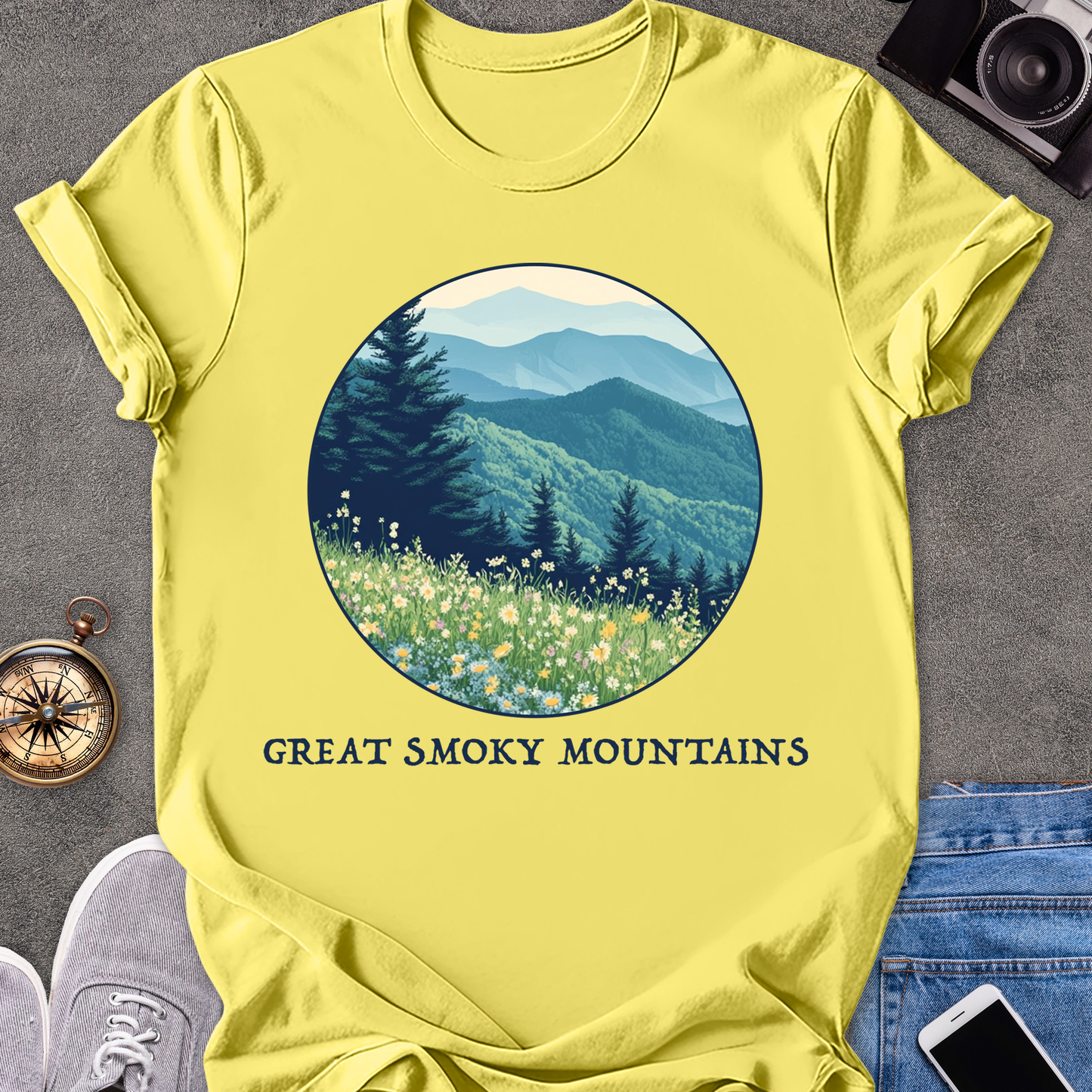 Great Smoky Mountains | Unisex Softstyle T-Shirt | Mountains and Wildflowers Tee