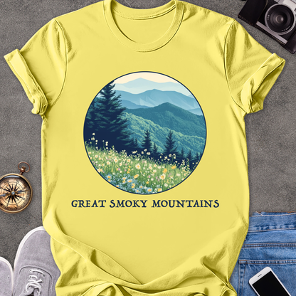 Great Smoky Mountains | Unisex Softstyle T-Shirt | Mountains and Wildflowers Tee