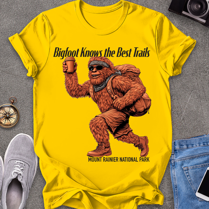 Bigfoot Knows The Best Trails - Mount Rainer National Park, Washington State TX T-Shirt
