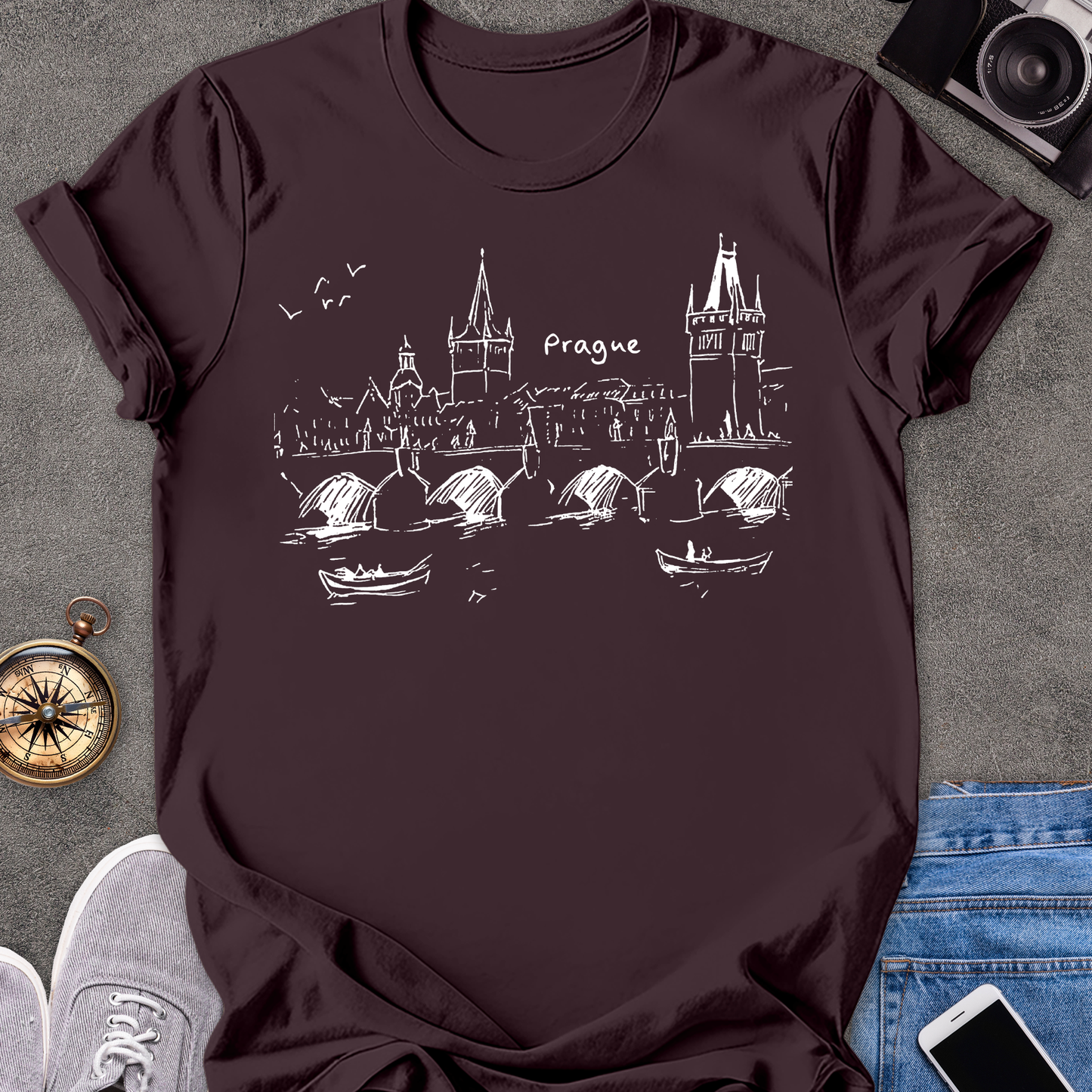 Prague - Charles Bridge Sketch | Unisex Softstyle T-Shirt | Travel Tee