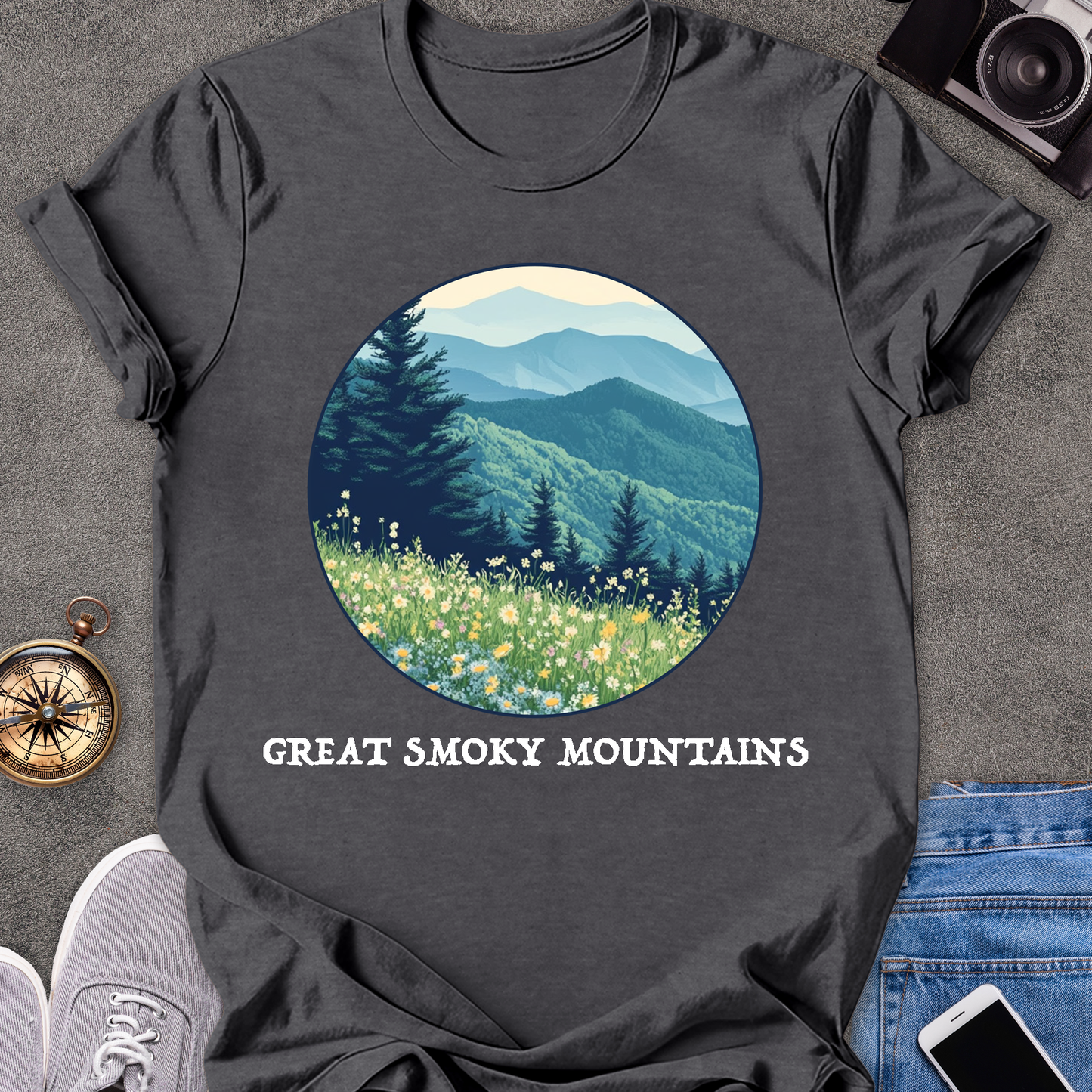 Great Smoky Mountains | Unisex Softstyle T-Shirt | Mountains and Wildflowers Tee