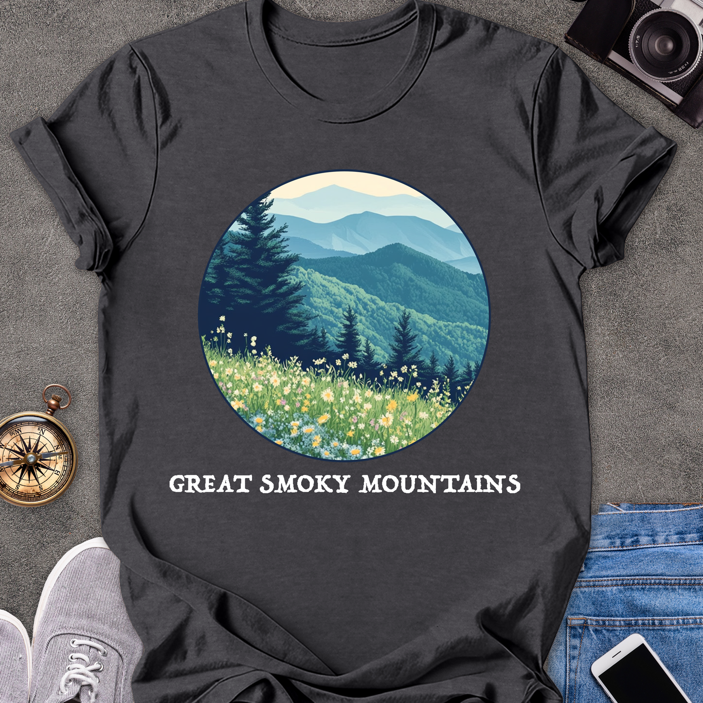 Great Smoky Mountains | Unisex Softstyle T-Shirt | Mountains and Wildflowers Tee