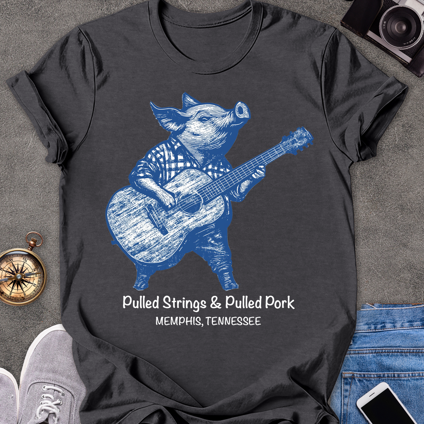 Pulled Strings & Pulled Pork-Memphis, Tennessee | Unisex Softstyle T-Shirt | Fun and Casual Music Lover Tee