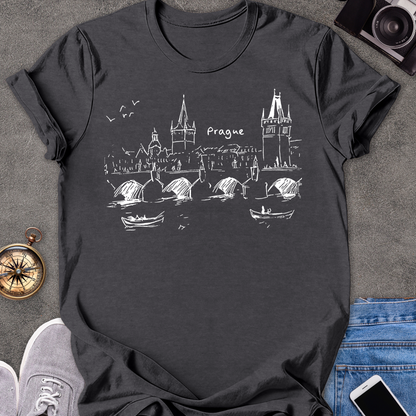 Prague - Charles Bridge Sketch | Unisex Softstyle T-Shirt | Travel Tee