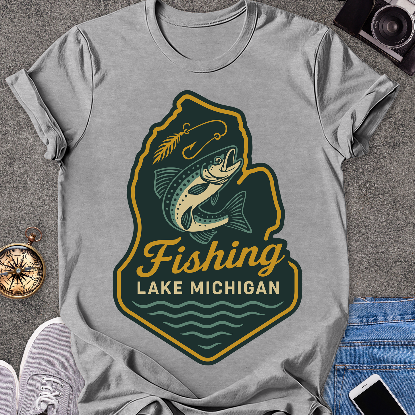 Fishing Lake Michigan | Softstyle T-Shirt | Michigan Fishing Travel Tee