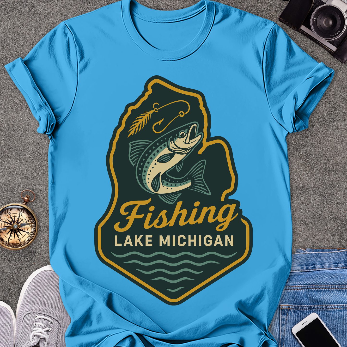 Fishing Lake Michigan | Softstyle T-Shirt | Michigan Fishing Travel Tee