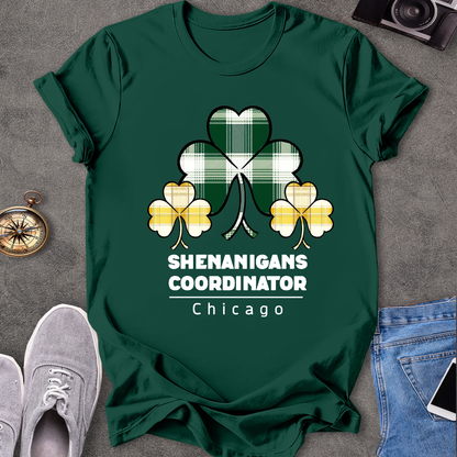 Chicago Shenanigans Coordinator T-Shirt - with yellow and green shamrocks