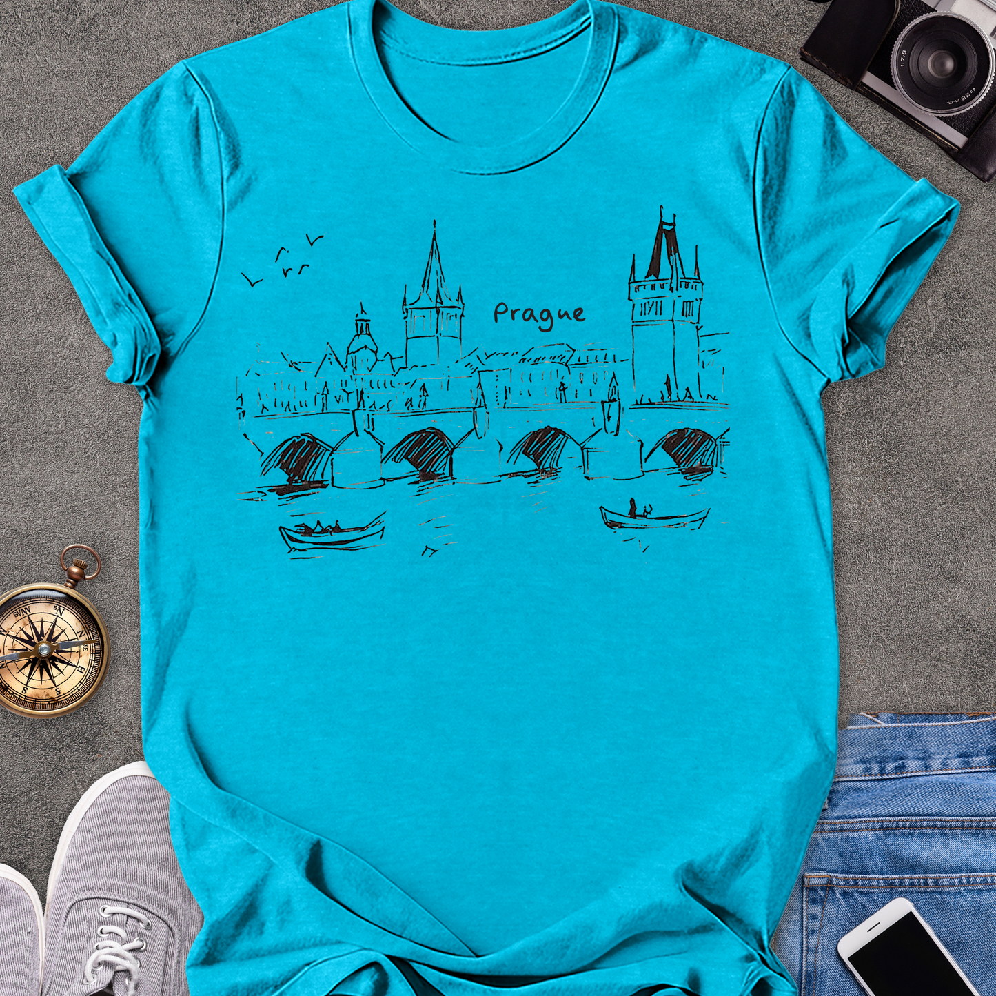 Prague - Charles Bridge Sketch | Unisex Softstyle T-Shirt | Travel Tee