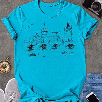 Prague - Charles Bridge Sketch | Unisex Softstyle T-Shirt | Travel Tee