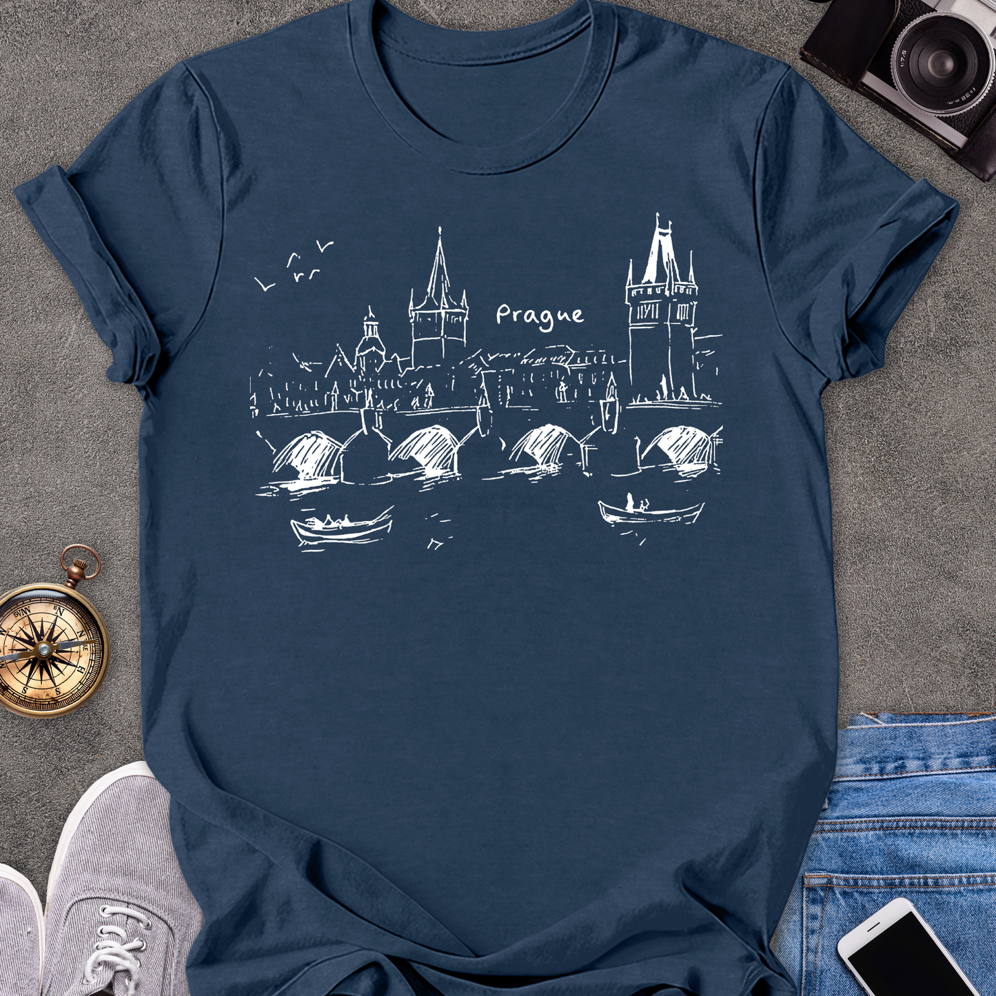 Prague - Charles Bridge Sketch | Unisex Softstyle T-Shirt | Travel Tee