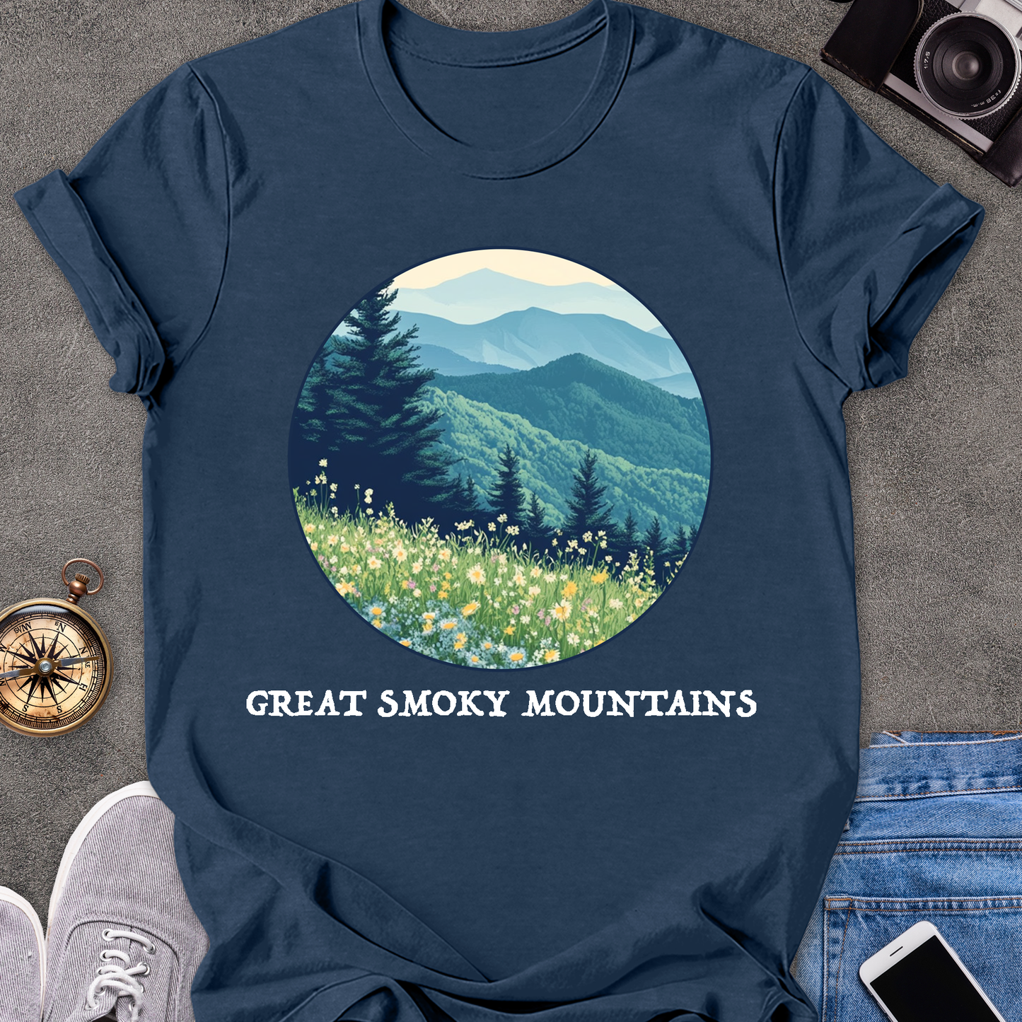 Great Smoky Mountains | Unisex Softstyle T-Shirt | Mountains and Wildflowers Tee