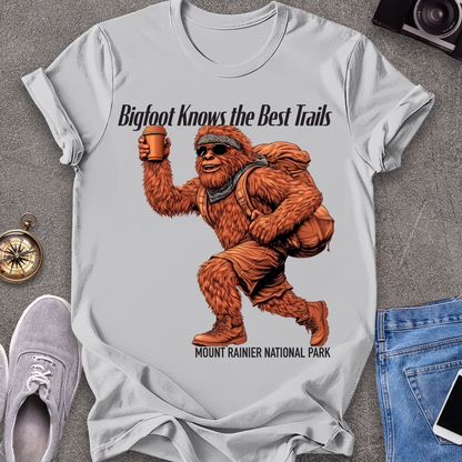Bigfoot Knows The Best Trails - Mount Rainer National Park, Washington State TX T-Shirt