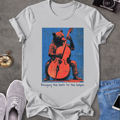 Bringing The Bass To The Bayou T-Shirt - Bear Playing Stand-up Bass