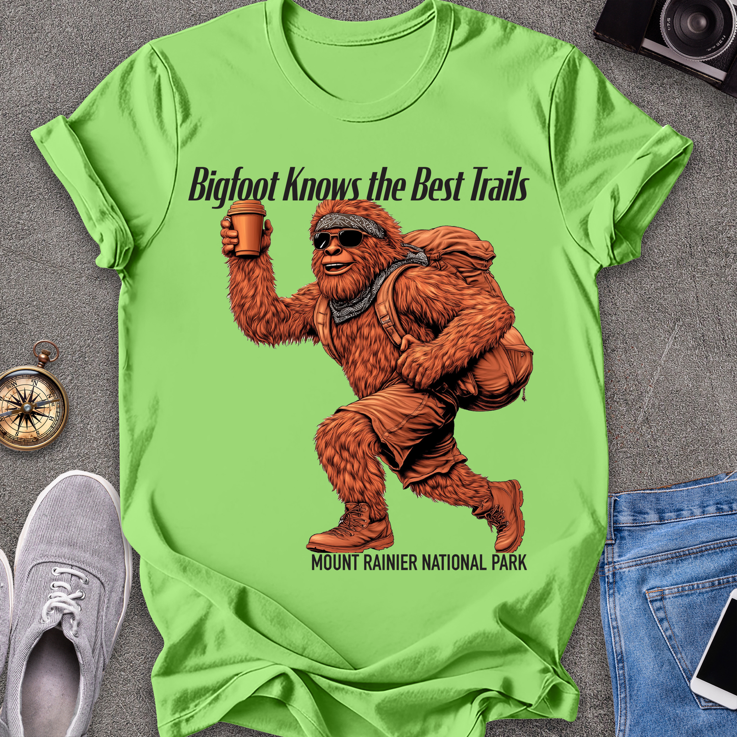 Bigfoot Knows The Best Trails - Mount Rainer National Park, Washington State TX T-Shirt