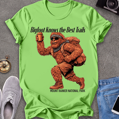 Bigfoot Knows The Best Trails - Mount Rainer National Park, Washington State TX T-Shirt
