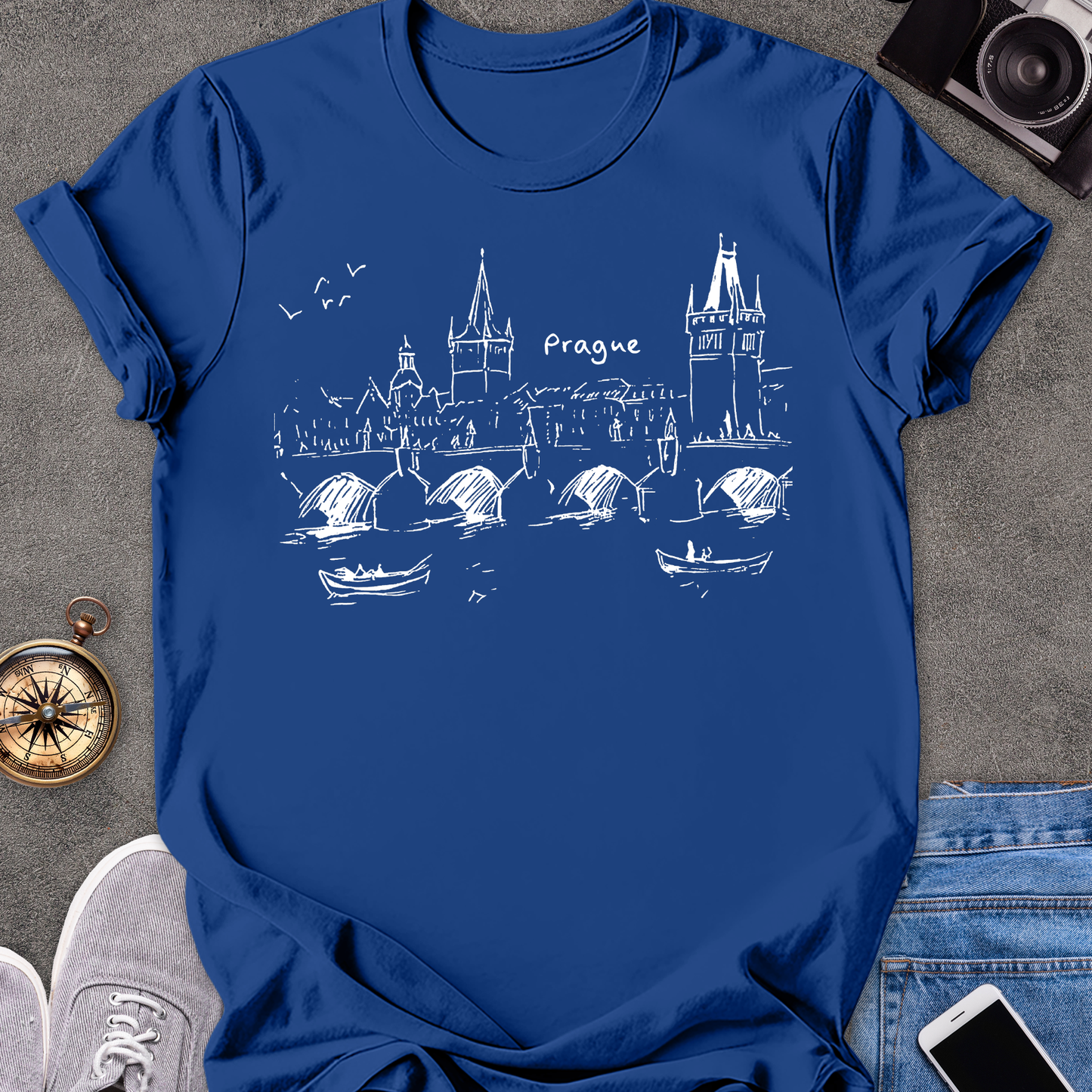 Prague - Charles Bridge Sketch | Unisex Softstyle T-Shirt | Travel Tee