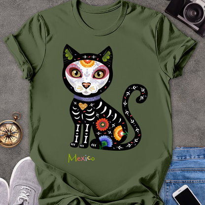 Mexico-Day of the Dead Cat | Unisex Softstyle T-Shirt | Day of the Dead Tee