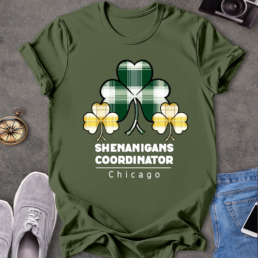 Chicago Shenanigans Coordinator T-Shirt - with yellow and green shamrocks