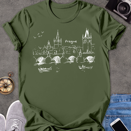 Prague - Charles Bridge Sketch | Unisex Softstyle T-Shirt | Travel Tee
