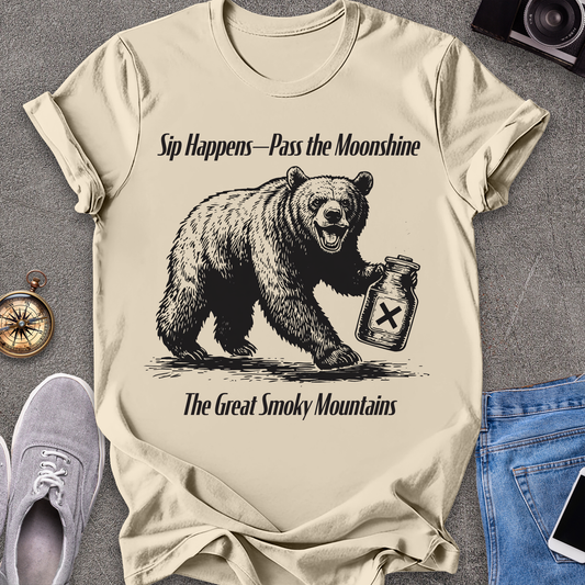 Sip Happens - Pass the Moonshine - The Great Smoky Mountains T-Shirt