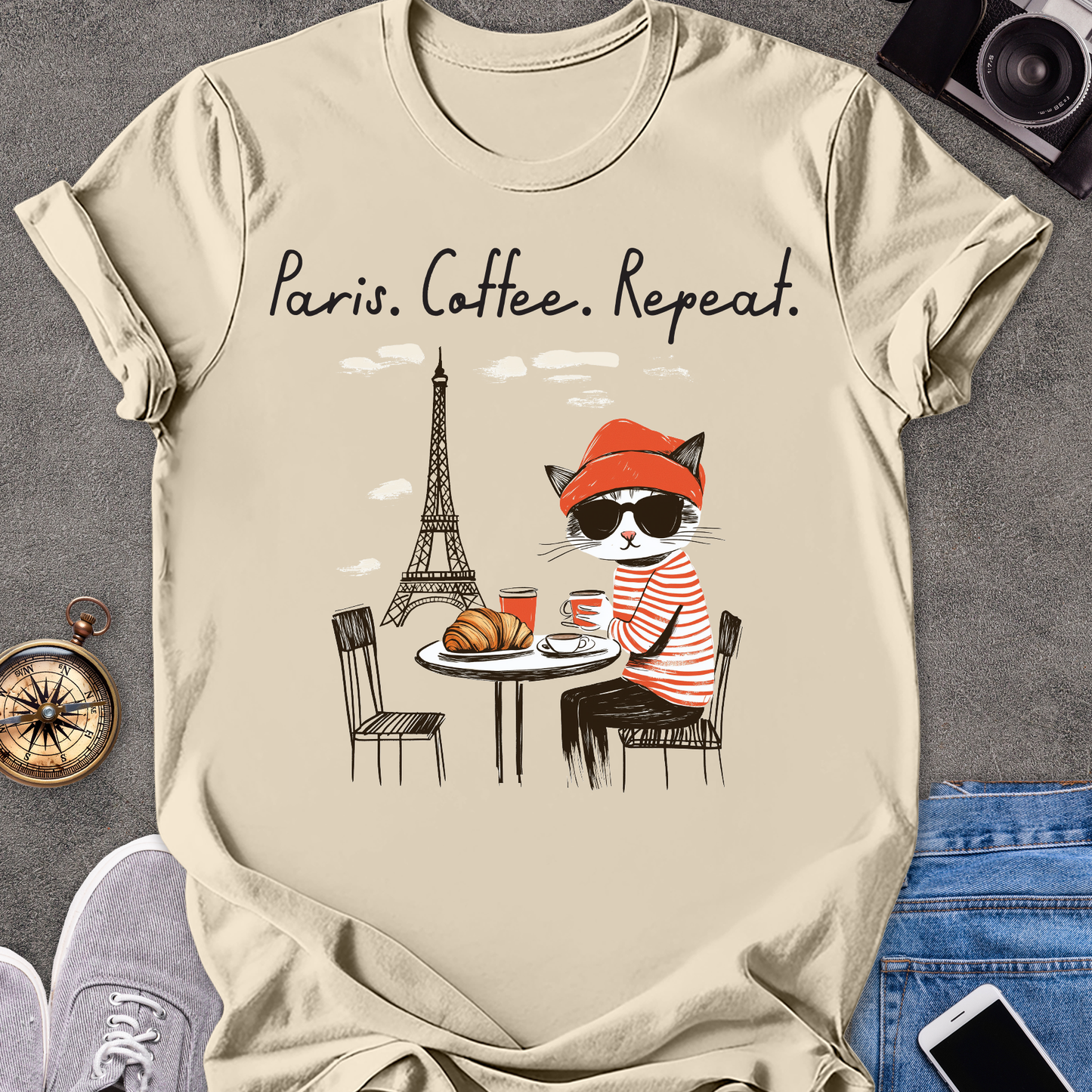 Paris. Coffee. Repeat. | Unisex Softstyle T-Shirt | France Travel Tee