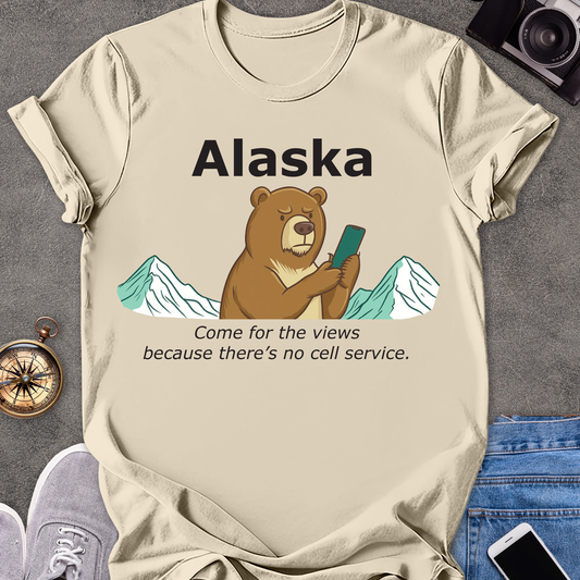 Alaska - Come for the Views Because There's No Cell Service | Unisex Softstyle T-Shirt | Fun Adventure Tee
