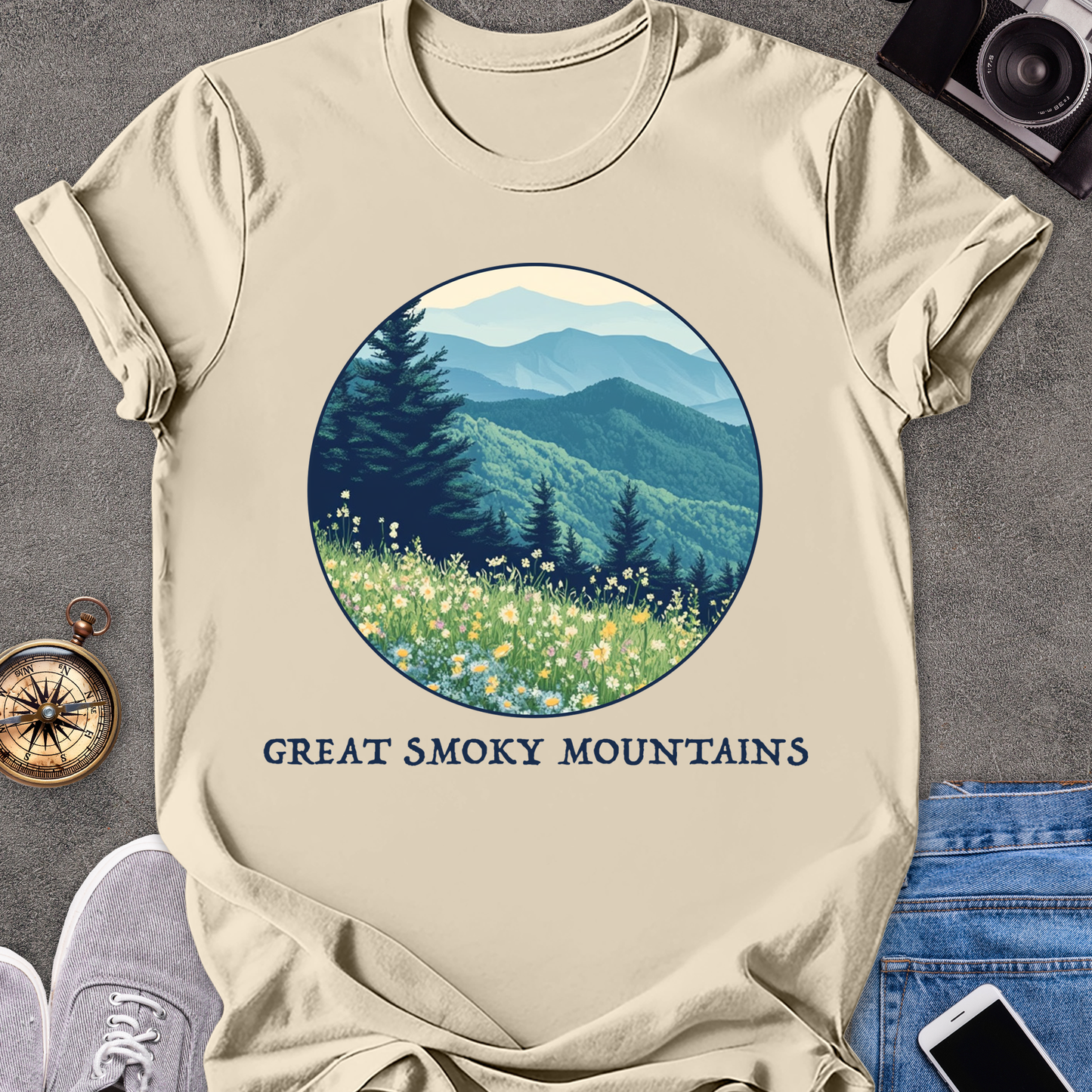 Great Smoky Mountains | Unisex Softstyle T-Shirt | Mountains and Wildflowers Tee