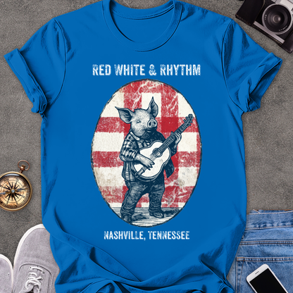 Red White & Rhythm - Nashville, Tennessee | Unisex Softstyle T-Shirt | Fun and Casual Music Lover Tee