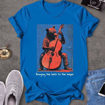 Bringing The Bass To The Bayou T-Shirt - Bear Playing Stand-up Bass