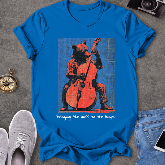 Bringing The Bass To The Bayou T-Shirt - Bear Playing Stand-up Bass