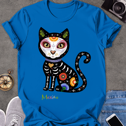 Mexico-Day of the Dead Cat | Unisex Softstyle T-Shirt | Day of the Dead Tee