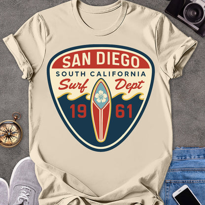 San Diego, South California, Surf Dept, 1961 | Softstyle T-Shirt | California Travel Tee