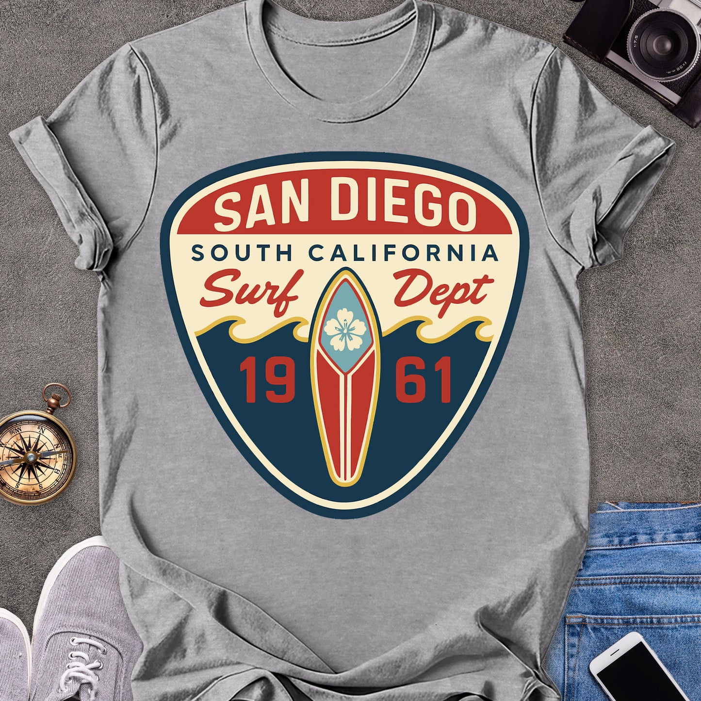 San Diego, South California, Surf Dept, 1961 | Softstyle T-Shirt | California Travel Tee