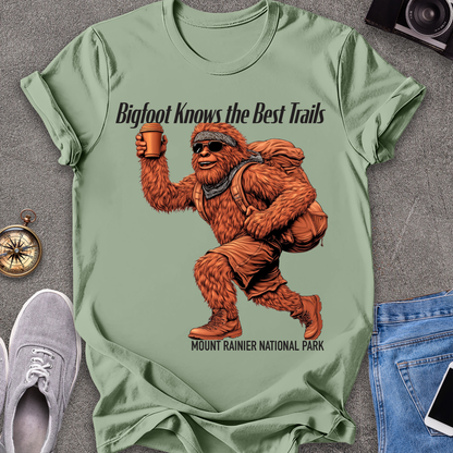 Bigfoot Knows The Best Trails - Mount Rainer National Park, Washington State TX T-Shirt