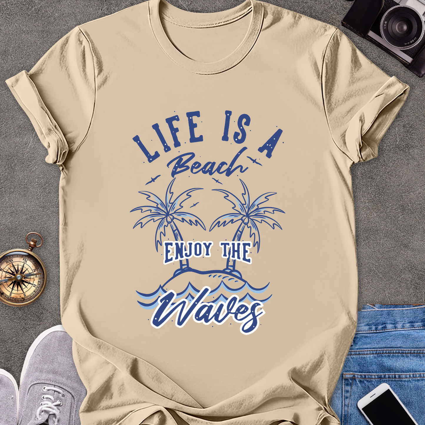 Life Is a Beach, Enjoy the Waves | Unisex Softstyle T-Shirt | Fun and Casual Beach Lover Tee
