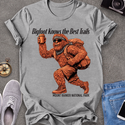 Bigfoot Knows The Best Trails - Mount Rainer National Park, Washington State TX T-Shirt