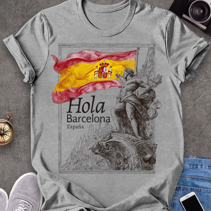 Hola Barcelona, España| Spanish Flag Travel Tee