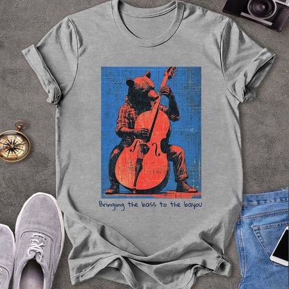 Bringing The Bass To The Bayou T-Shirt - Bear Playing Stand-up Bass