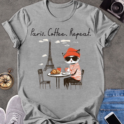 Paris. Coffee. Repeat. | Unisex Softstyle T-Shirt | France Travel Tee