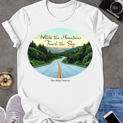 Where The Mountains Touch The Sky - The Blue Ridge Parkway | Unisex Softstyle T-Shirt | Road Trip Tee
