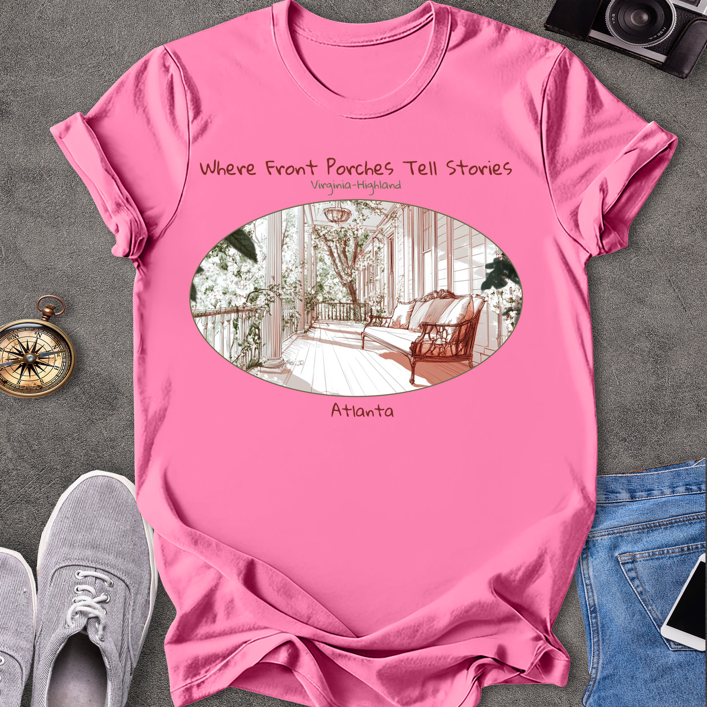 Where Front Porches Tell Stories, Virginia Highland, Atlanta Georgia T-Shirt