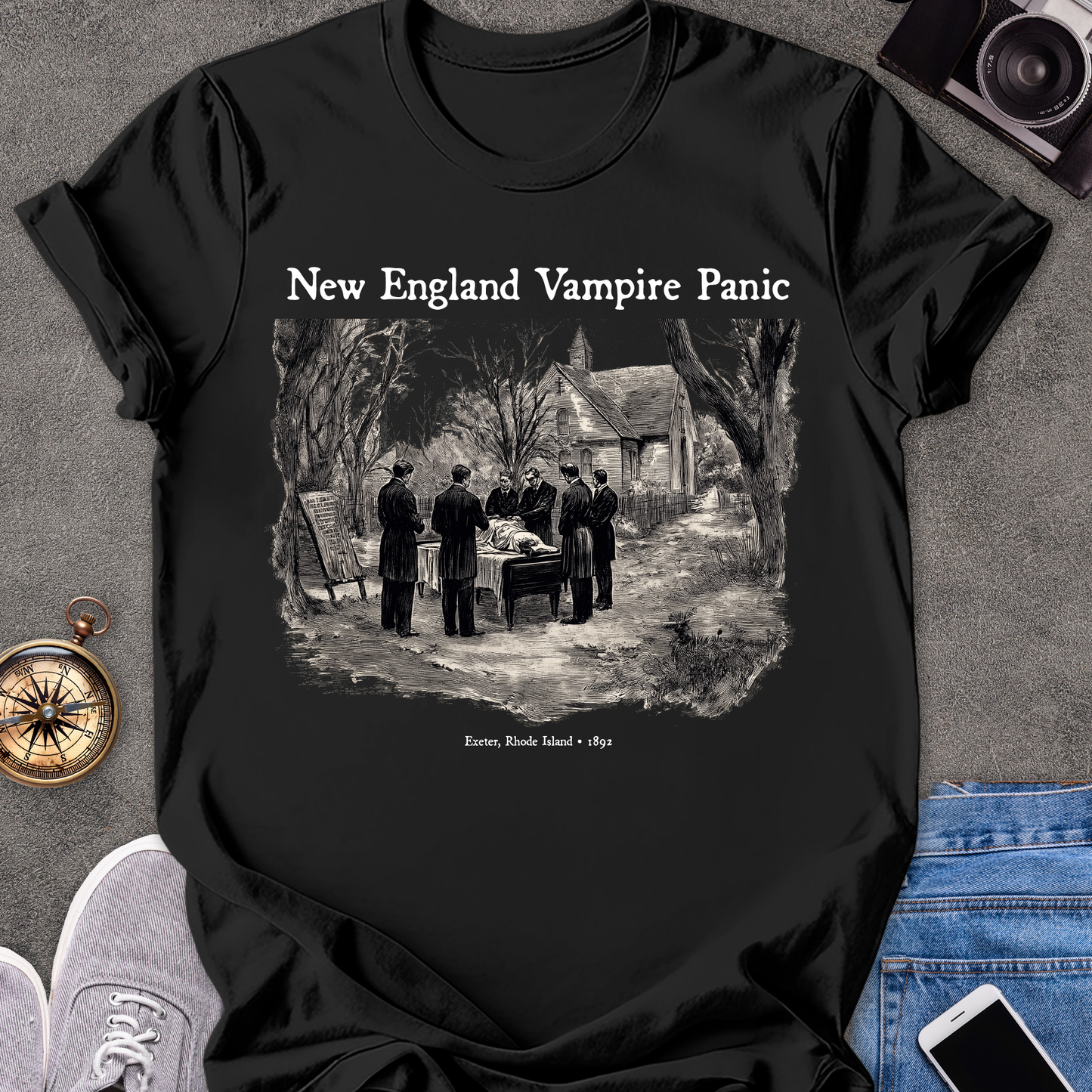 New England Vampire Panic- Exeter, Rhode Island 1892| Unisex Softstyle T-Shirt | Vampire Travel Tee